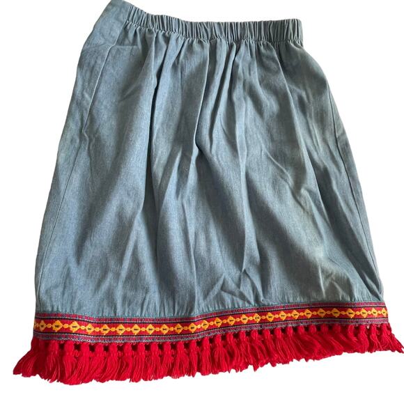 Vintage Rare Juli Original Designs Wrap Fringe Skirt Blue Red - Picture 7 of 7